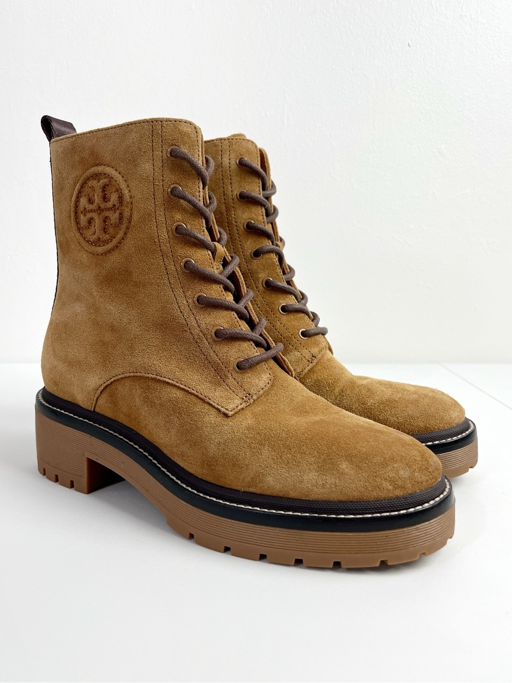 Tory Burch Miller Tan Suede Combat Boots Size 7M